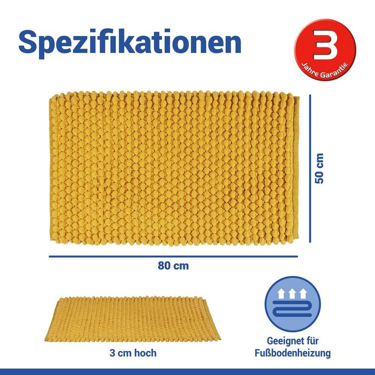 Produktbild: Badteppich Mod. Solivo Senfgelb, 50 x 80 cm, rutschfest und waschbar bis 30 &deg;C