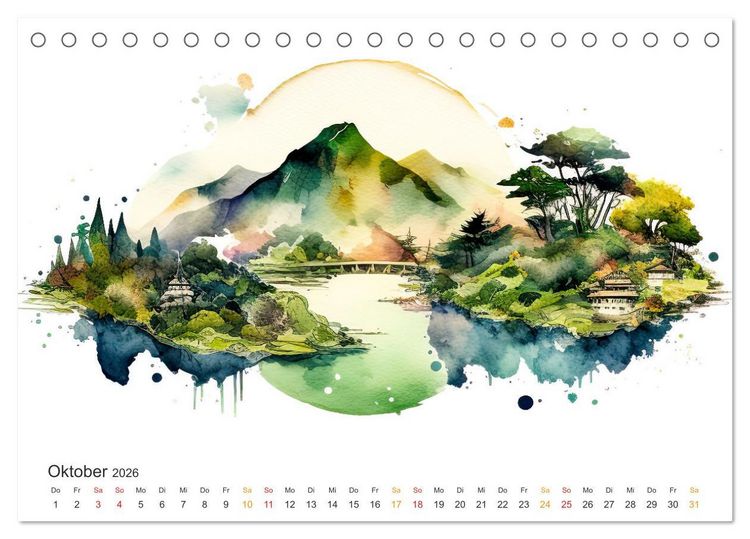 Produktbild: Japan - Aquarell Kunst und Tradition (Tischkalender 2026 DIN A5 quer), CALVENDO Monatskalender