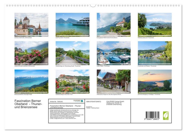 Produktbild: Faszination Berner Oberland - Thuner- und Brienzersee (hochwertiger Premium Wandkalender 2026 DIN A2 quer), Kunstdruck in Hochglanz