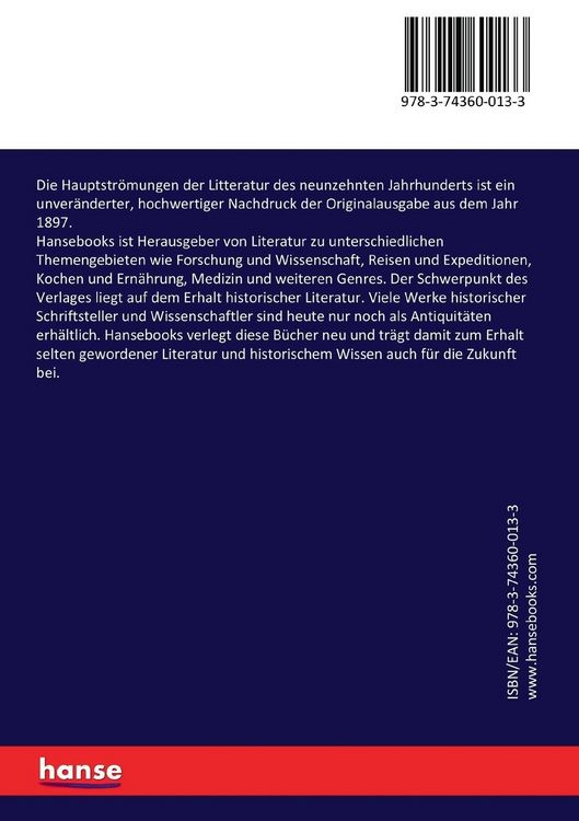 Produktbild: Die Hauptstr&ouml;mungen der Litteratur des neunzehnten Jahrhunderts