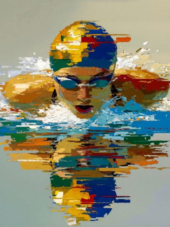 Produktbild: CALVENDO Puzzle Schwimmen, ein visueller Rhythmus aus K&ouml;rper und Farbe | 1000 Teile Lege-Gr&ouml;&szlig;e 64x48cm Foto-Puzzle f&uuml;r gl&uuml;ckliche Stunden