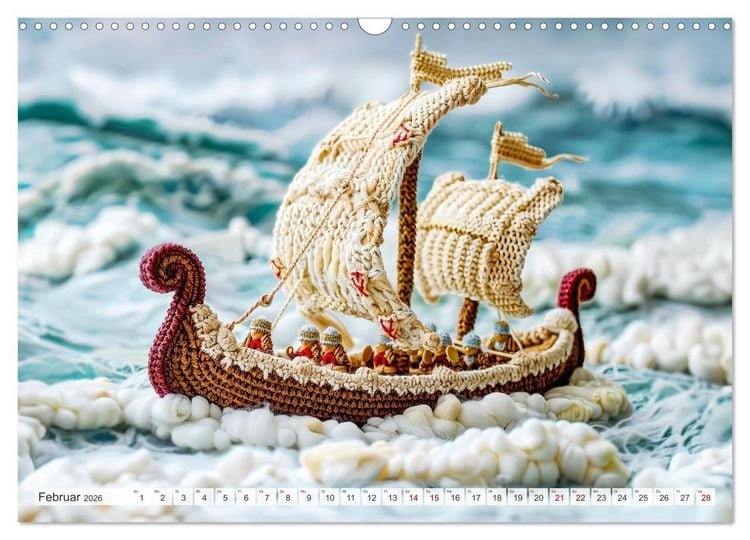 Produktbild: Zauberhafte Wikinger - Nordische Mythologie aus H&auml;kel- und Strickwolle (Wandkalender 2026 DIN A3 quer), CALVENDO Monatskalender