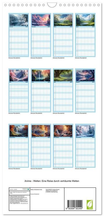 Produktbild: Familienplaner 2027 - Anime - Welten: Eine Reise durch vertr&auml;umte Welten mit 5 Spalten (Wandkalender, 21 x 45 cm) CALVENDO