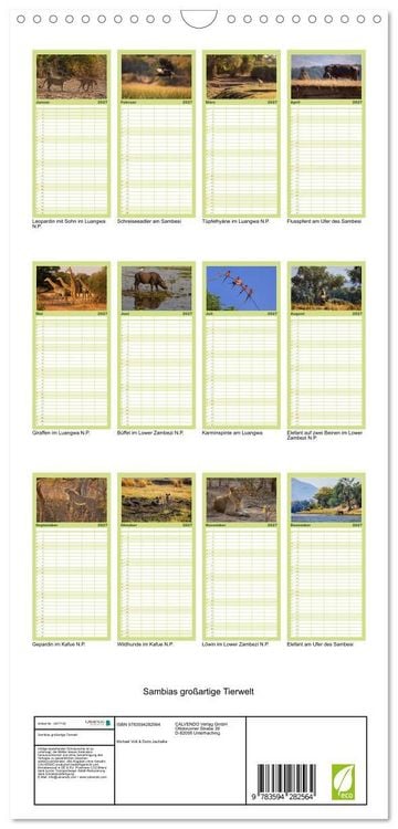 Produktbild: Familienplaner 2027 - Sambias gro&szlig;artige Tierwelt mit 5 Spalten (Wandkalender, 21 x 45 cm) CALVENDO