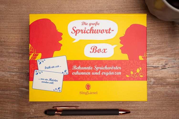 Produktbild: Die gro&szlig;e Sprichwort-Quiz-Box f&uuml;r Senioren. Das Spiel rund um beliebte Sprichw&ouml;rter f&uuml;r Senioren. Auch mit Demenz. Spiele-Box mit 100 Karten