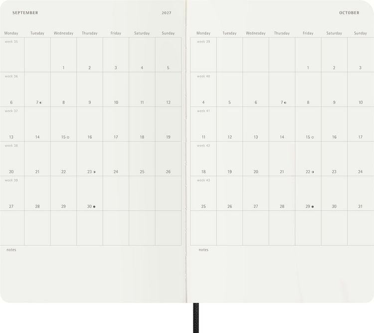 Produktbild: Moleskine 18 Monate Wochenkalender 2026/2027, L/A5, 1 Wo = 1 Seite, Rechts Linierte Seite, Weicher Einband, Schwarz