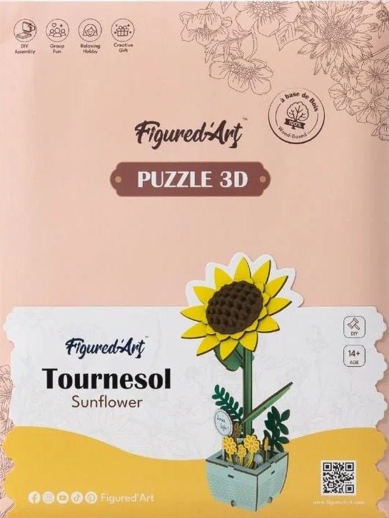 Produktbild: FiguredArt AL101 - H&uuml;bsche Sonnenblume, 3D Puzzle, Holz, 74 Teile, H&ouml;he: 21 cm