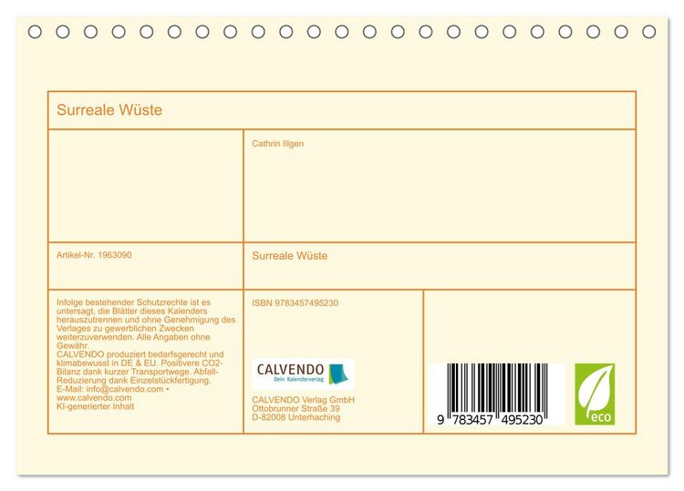 Produktbild: Surreale W&uuml;ste (Tischkalender 2026 DIN A5 quer), CALVENDO Monatskalender
