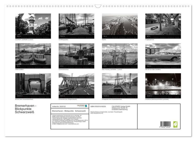 Produktbild: Bremerhaven - Blickpunkte Schwarzwei&szlig; (Wandkalender 2026 DIN A2 quer), CALVENDO Monatskalender