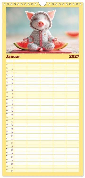Produktbild: Familienplaner 2027 - Vom Gl&uuml;ck, ein Schweinchen zu sein mit 5 Spalten (Wandkalender, 21 x 45 cm) CALVENDO