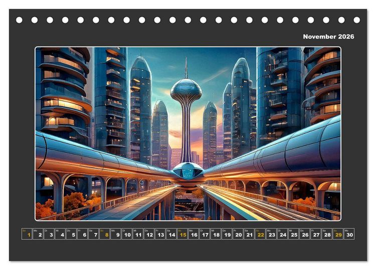 Produktbild: Zukunftsvision Megacity (Tischkalender 2026 DIN A5 quer), CALVENDO Monatskalender