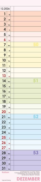Produktbild: Planer Farbenfroh 2026 - Streifen-Kalender 11,3x49x5 cm - Küchenkalender - Wandplaner - Alpha Edition