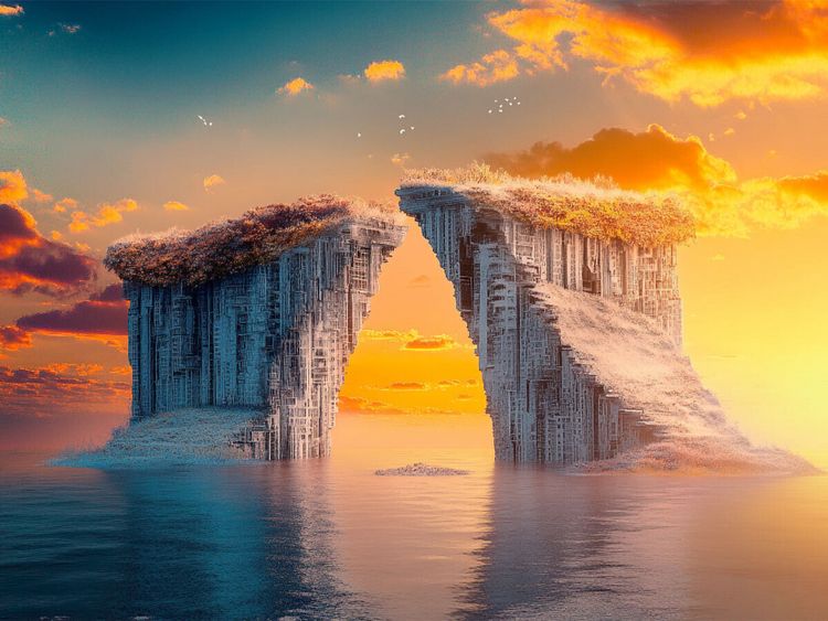 Produktbild: CALVENDO Puzzle Treffen der Klippen - surreale Welt | 1000 Teile Lege-Gr&ouml;&szlig;e 64x48cm Foto-Puzzle f&uuml;r gl&uuml;ckliche Stunden