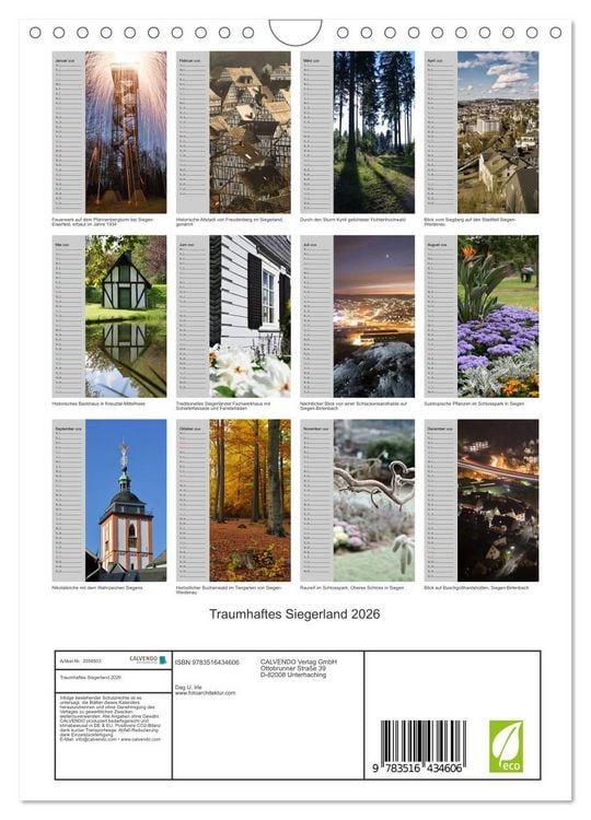 Produktbild: Traumhaftes Siegerland 2026 (Wandkalender 2026 DIN A4 hoch), CALVENDO Monatskalender