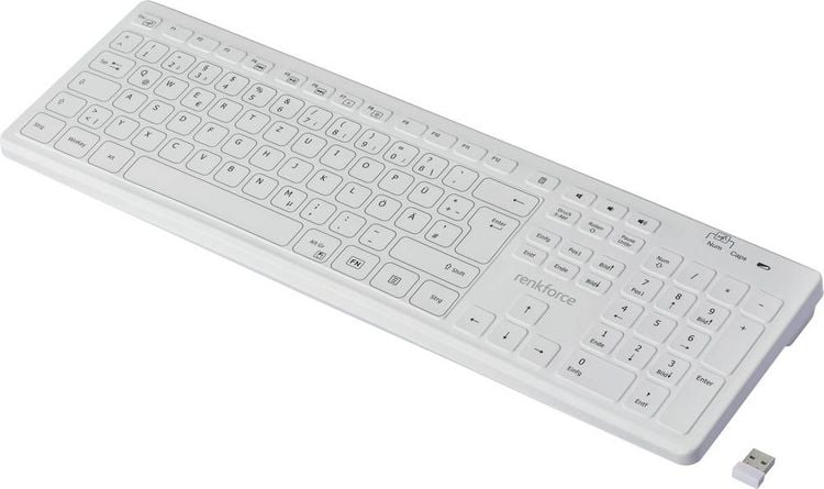 Produktbild: Renkforce RF-WRK-300 Kabellos Hygiene-Tastatur Deutsch, QWERTZ Wei&szlig; (matt) Spritzwassergesch&uuml;tzt