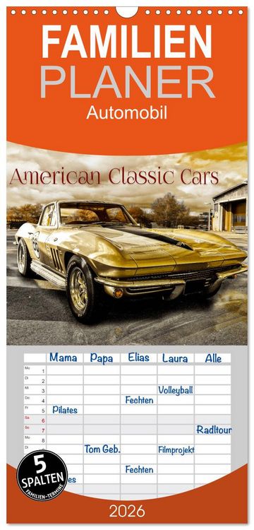 Produktbild: Familienplaner 2026 - American Classic Cars mit 5 Spalten (Wandkalender, 21 x 45 cm) CALVENDO