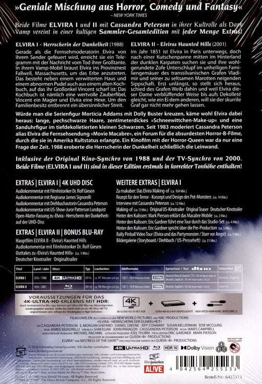 Produktbild: Elvira - Herrscherin der Dunkelheit (inkl. Elvira's Haunted Hills) - 2-Disc Limited Collector's Edition Mediabook (4K Ultra HD) (+ Bonus-Blu-ray)
