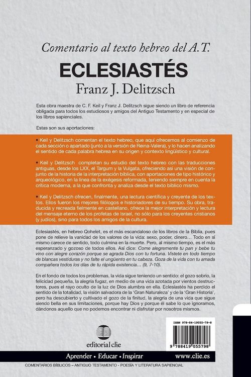 Produktbild: La Comentario Al Texto Hebreo del Antiguo Testamento - Eclesiast&iquest;&iquest;s