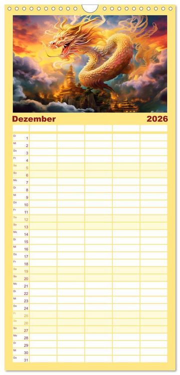 Produktbild: Familienplaner 2026 - Drachen-Jahr - Kalenderplaner im Stile des chinesischen Tierkreiszeichens mit 5 Spalten (Wandkalender, 21 x 45 cm) CALVENDO