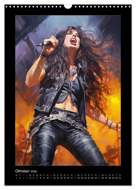 Produktbild: Heavy Metal-Queens. Wilde Rock- und Metal-Girl Paintings (Wandkalender 2026 DIN A3 hoch), CALVENDO Monatskalender