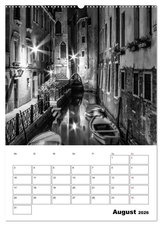 Produktbild: MONOCHROMES VENEDIG Klassische Momente (hochwertiger Premium Wandkalender 2026 DIN A2 hoch), Kunstdruck in Hochglanz