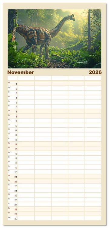 Produktbild: Familienplaner 2026 - Vergessene Wunder - Ein Jahr mit ausgestorbenen Tieren mit 5 Spalten (Wandkalender, 21 x 45 cm) CALVENDO