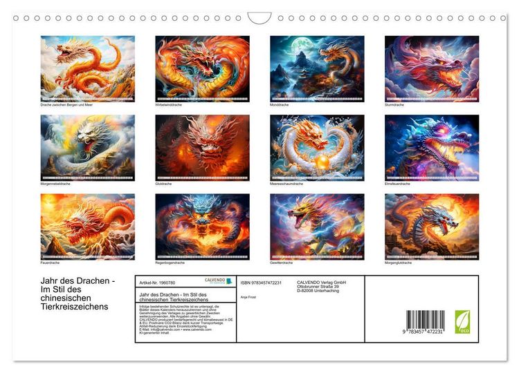 Produktbild: Jahr des Drachen - Im Stil des chinesischen Tierkreiszeichens (Wandkalender 2026 DIN A3 quer), CALVENDO Monatskalender