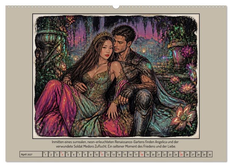 Produktbild: Ritter Roland in der Cyberwelt: Orlando furioso im Cyberpunk-Stil (Wandkalender 2027 DIN A2 quer), CALVENDO Monatskalender