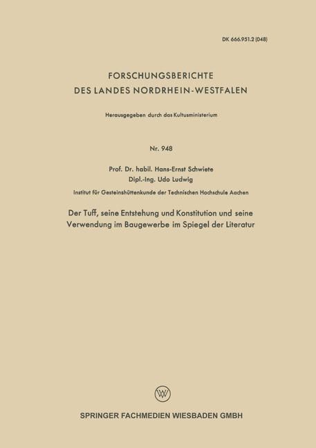 Produktbild: Der Tuff, seine Entstehung und Konstitution und seine Verwendung im Baugewerbe im Spiegel der Literatur
