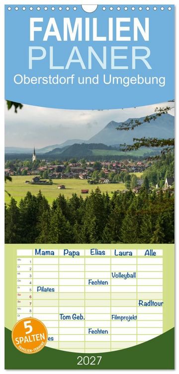 Produktbild: Familienplaner 2027 - Oberstdorf und Umgebung mit 5 Spalten (Wandkalender, 21 x 45 cm) CALVENDO