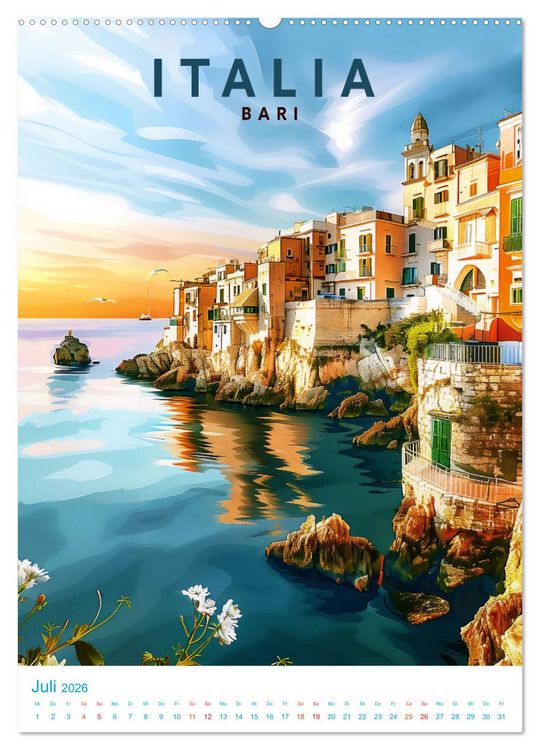 Produktbild: Italien - Old School Poster Style (Wandkalender 2026 DIN A2 hoch), CALVENDO Monatskalender
