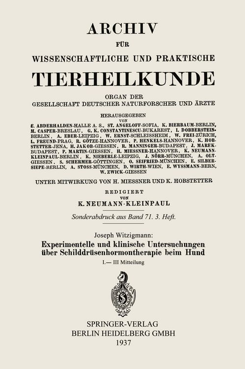 Produktbild: Experimentelle und klinische Untersuchungen &uuml;ber Schilddr&uuml;senhormontherapie beim Hund