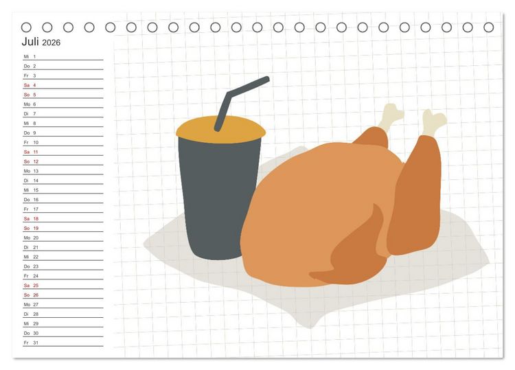 Produktbild: Fast Food Illustration (Tischkalender 2026 DIN A5 quer), CALVENDO Monatskalender