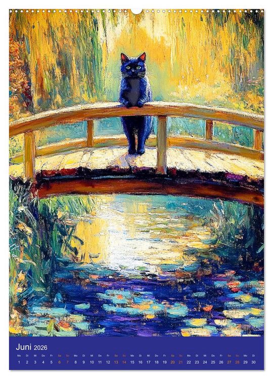 Produktbild: Katzen und Kunst - Samtige Herrscher der impressionistischen G&auml;rten (hochwertiger Premium Wandkalender 2026 DIN A2 hoch), Kunstdruck in Hochglanz