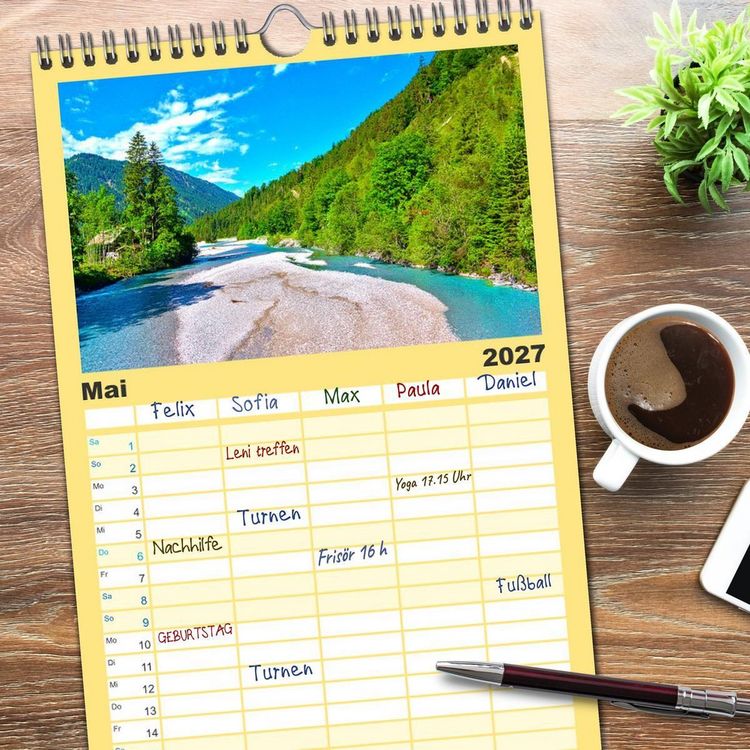 Produktbild: Familienplaner 2027 - Bayern - Idylle zwischen Allg&auml;u und Bayerischen Alpen mit 5 Spalten (Wandkalender, 21 x 45 cm) CALVENDO