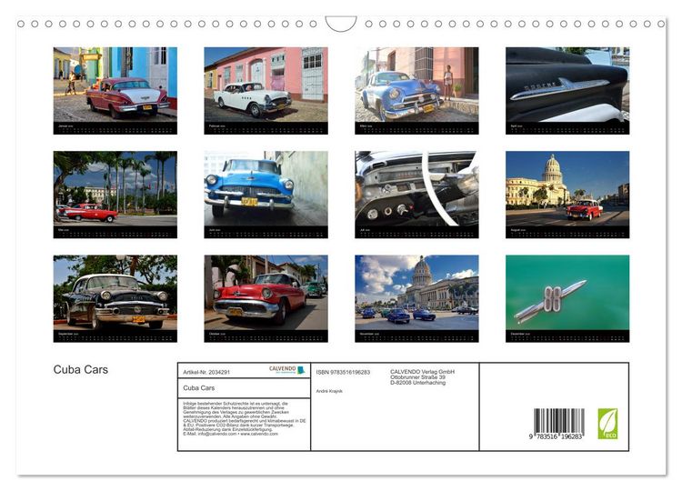 Produktbild: Cuba Cars (Wandkalender 2026 DIN A3 quer), CALVENDO Monatskalender