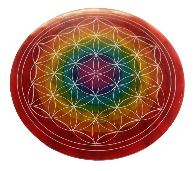 Produktbild: R&auml;ucherst&auml;bchenhalter "Blume des Lebens rainbow" Speckstein graviert 10 cm