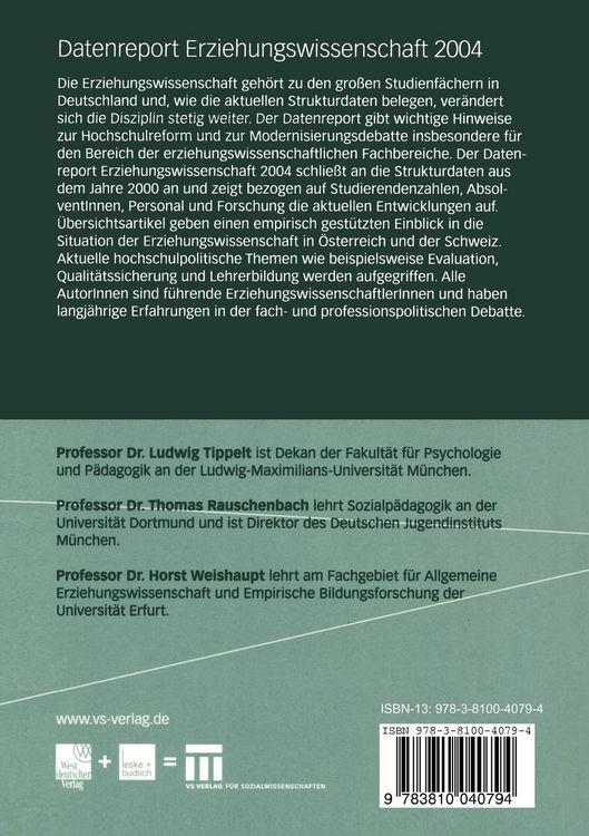 Produktbild: Datenreport Erziehungswissenschaft 2004