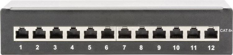 Produktbild: Digitus DN-91612SD-EA 12 Port Netzwerk-Patchbox CAT 6a 1 HE Schwarz (RAL 9005) Best&uuml;ckt