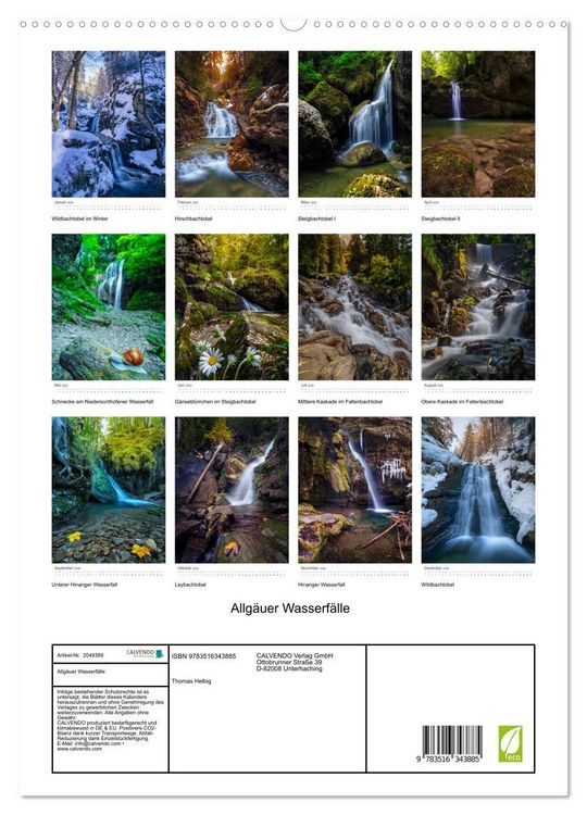Produktbild: Allg&auml;uer Wasserf&auml;lle (hochwertiger Premium Wandkalender 2026 DIN A2 hoch), Kunstdruck in Hochglanz