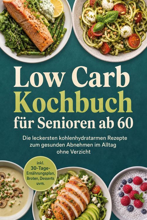 Produktbild: Low Carb Kochbuch f&uuml;r Senioren ab 60: Die leckersten kohlenhydratarmen Rezepte zum gesunden Abnehmen im Alltag ohne Verzicht - inkl. 30-Tage-Ern&auml;hrung