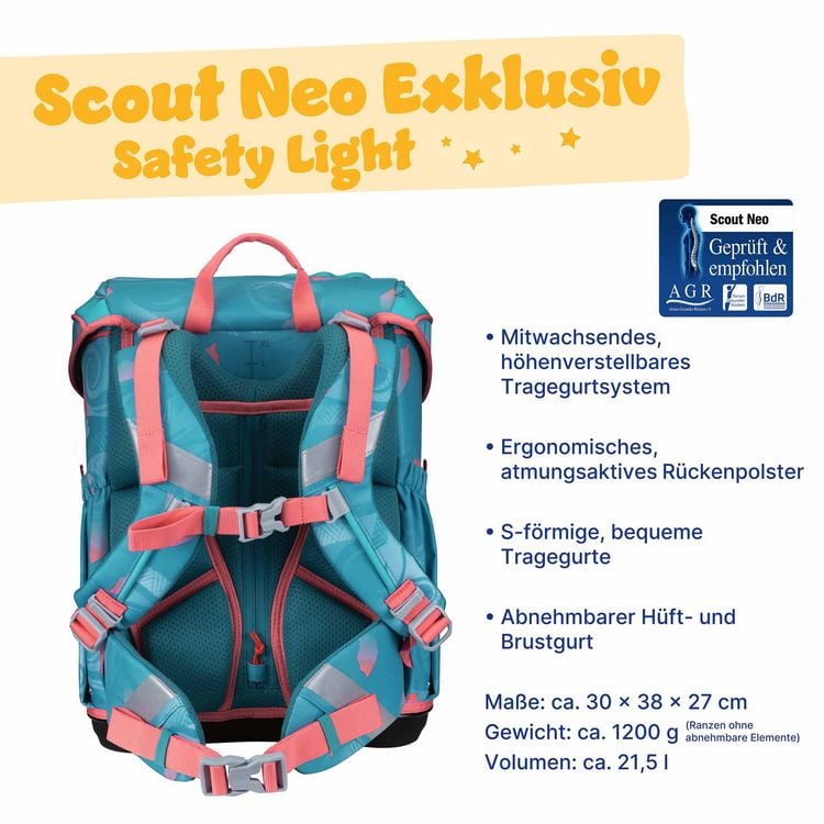 Produktbild: Scout Schulranzen Set Neo Safety Light, Schulranzen Set, 4tlg, Aloha