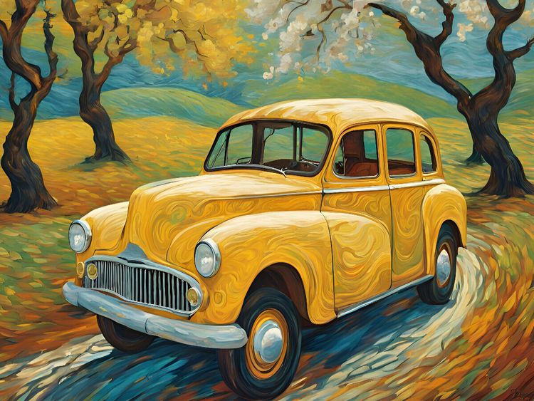 Produktbild: CALVENDO Puzzle Oldtimer im Stil von van Gogh | 1000 Teile Lege-Gr&ouml;&szlig;e 64x48cm Foto-Puzzle f&uuml;r gl&uuml;ckliche Stunden