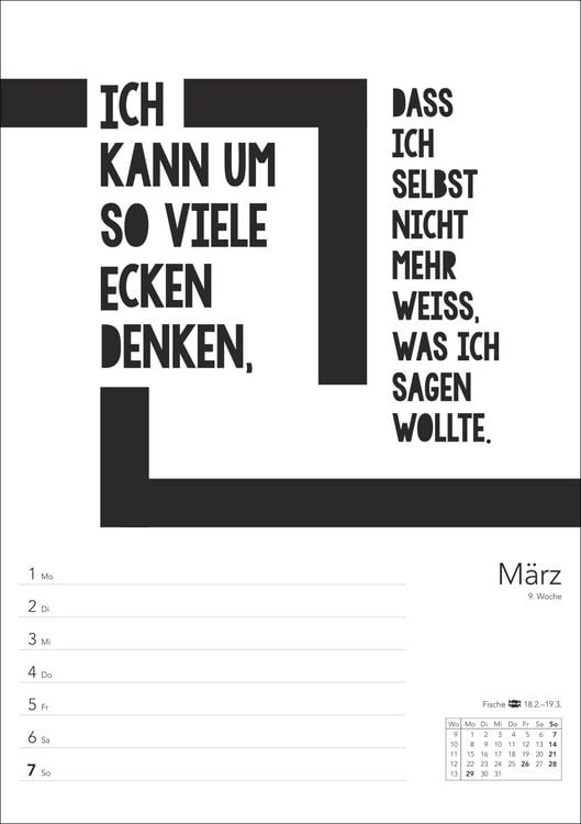 Produktbild: Typo-Spr&uuml;che-Kalender s/w Wochenplaner 2027 - mit 53 witzigen Spr&uuml;chen