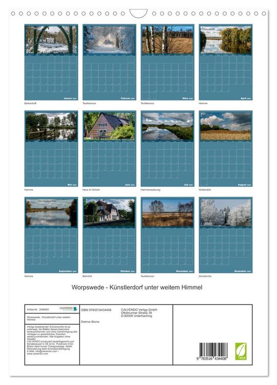 Produktbild: Worpswede - K&uuml;nstlerdorf unter weitem Himmel (Wandkalender 2026 DIN A3 hoch), CALVENDO Monatskalender