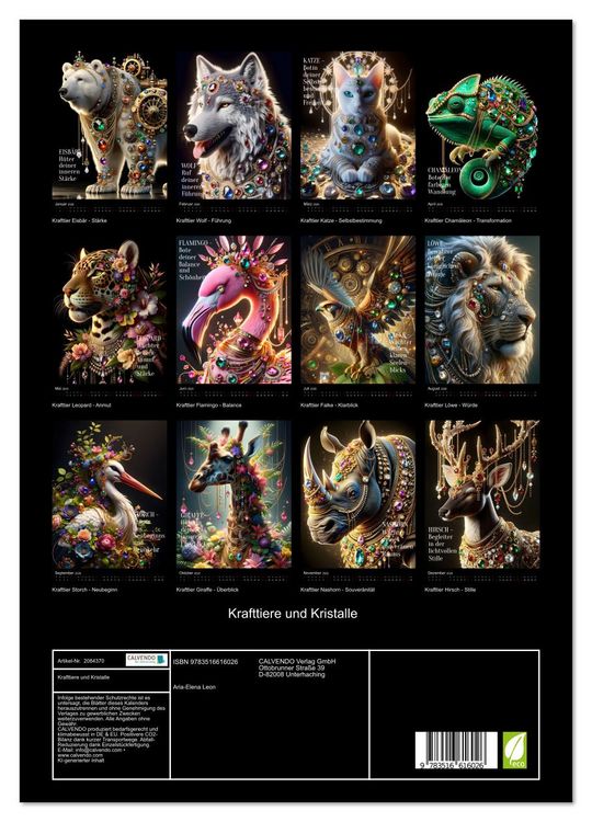 Produktbild: Krafttiere und Kristalle (hochwertiger Premium Wandkalender 2026 DIN A2 hoch), Kunstdruck in Hochglanz