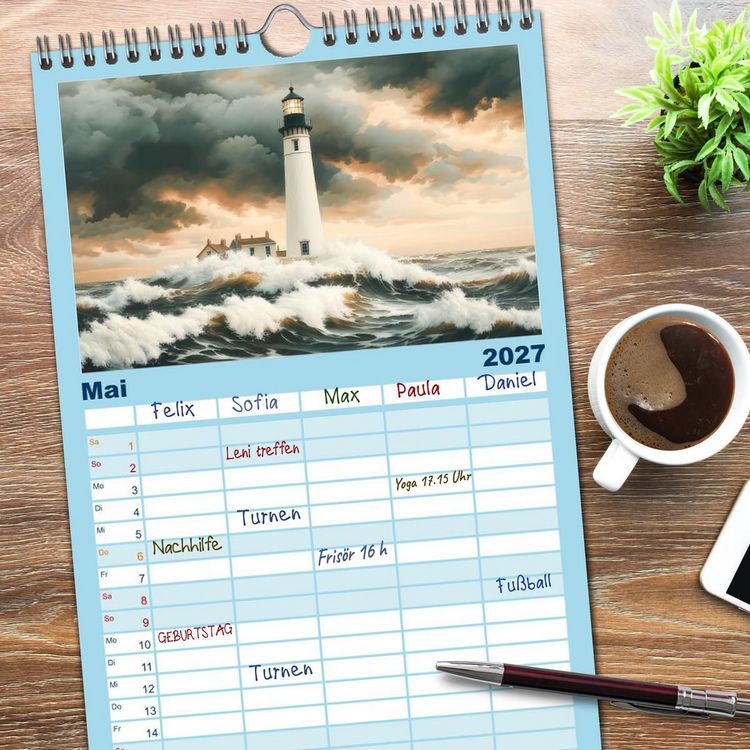Produktbild: Familienplaner 2027 - Wellenw&auml;chter mit 5 Spalten (Wandkalender, 21 x 45 cm) CALVENDO