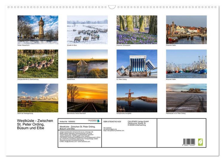 Produktbild: Westk&uuml;ste - Zwischen St. Peter Ording, B&uuml;sum und Elbe (Wandkalender 2026 DIN A2 quer), CALVENDO Monatskalender