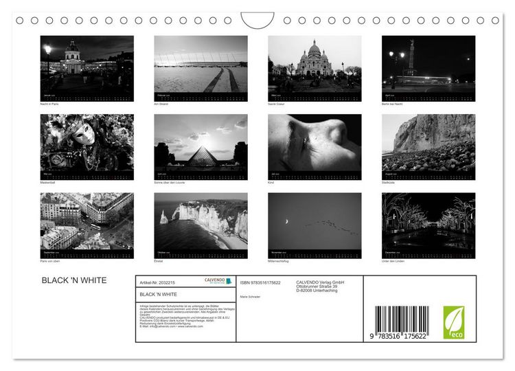 Produktbild: BLACK 'N WHITE (Wandkalender 2026 DIN A4 quer), CALVENDO Monatskalender
