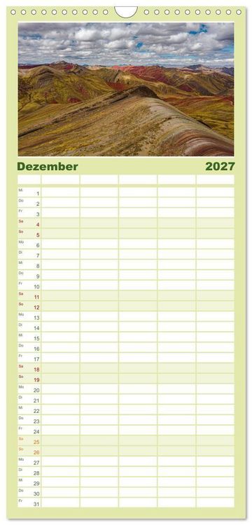 Produktbild: Familienplaner 2027 - Palccoyo - Der neue Rainbow Mountain in Peru mit 5 Spalten (Wandkalender, 21 x 45 cm) CALVENDO